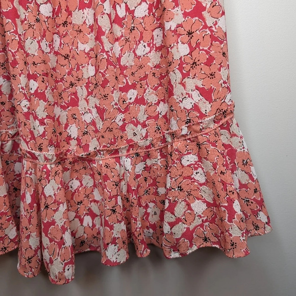 Max Studio Pink Coral White Floral Stretch Waist  Dress Women Medium - Picture 5 of 12